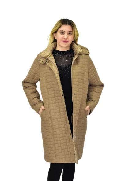 Kadın Kapitone İçi Kürklü Kapüşonlu Mont BGL-ST04059 - 5