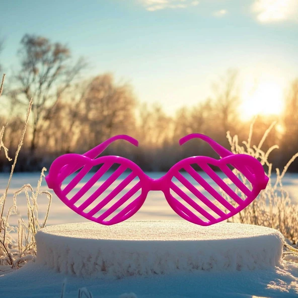 CHRİSTMAS PARTY GLASSES KALPLİ PEMBE PARTİ GÖZLÜĞÜ PEMBE PANJUR GÖZLÜK PEMBE YILBAŞI PARTİ GÖZLÜĞÜ ürün görseli