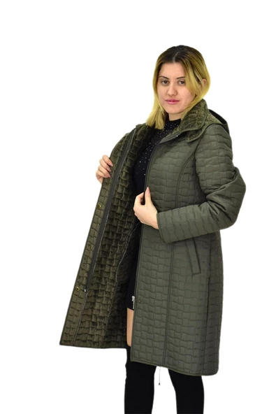Kadın Kapitone İçi Kürklü Kapüşonlu Mont BGL-ST04059 - 10