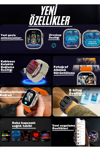 Apple iPhone 16 PRO Uyumlu Akıllı Saat Watch ULTRA2 49MM Kordon Hediyeli - Son Versiyon - 5