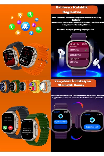 Apple iPhone 16 PRO Uyumlu Akıllı Saat Watch ULTRA2 49MM Kordon Hediyeli - Son Versiyon - 2