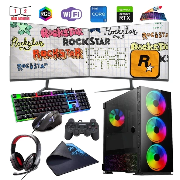 i5 12400F 16GB DDR4 512GB m2 12GB RTX3060 Çift 24" Monitörlü Oyun Bilgisayarı (Gaming SET) ürün görseli