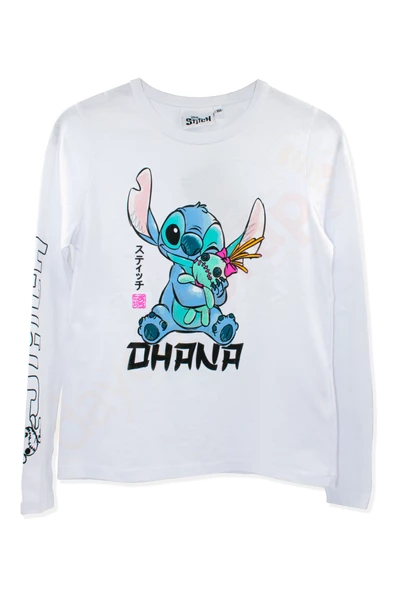 Orijinal Lisanslı Stitch Desenli Uzun Kollu Çocuk Tişört - STCOHNA-55217