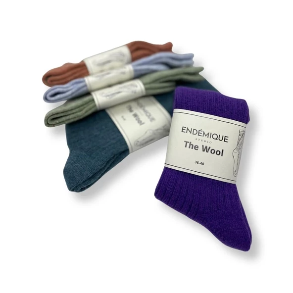 Endémique Studio The Wool Plain Lilac-Kadın Çorap - 7
