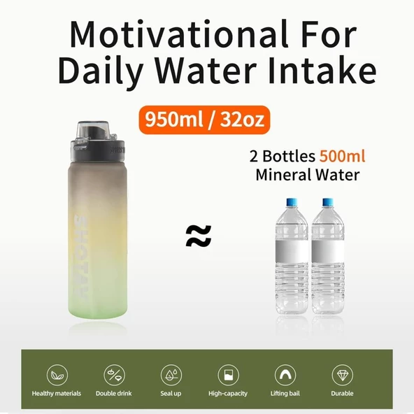 Shotay Su Matarası Policarbon Yeşil 950Ml - Resim 6