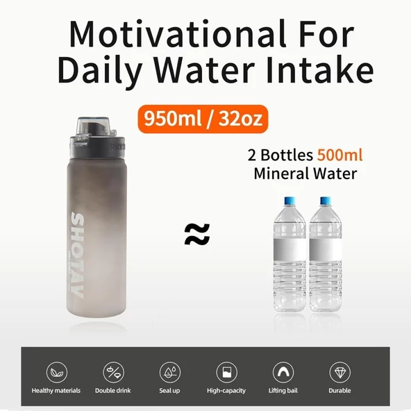 Shotay Su Matarası Policarbon Gri 950Ml - Resim 5