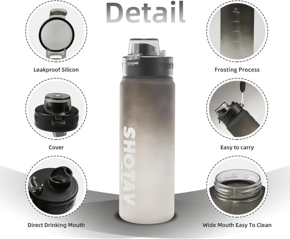 Shotay Su Matarası Policarbon Gri 950Ml - Resim 4