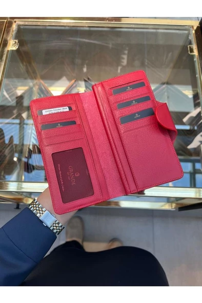 Grande Hakiki Deri Unısex Cüzdan Kırmızı 2644 - Resim 2