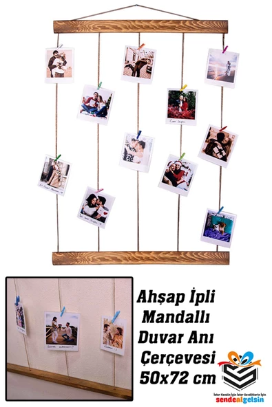 sendealgelsin  Ahşap İpli Mandallı Duvar Anı Resim Çerçevesi 50x72