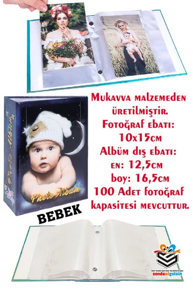 sendealgelsin  100 Fotoğraflık 10x15 Fotoğraf Albümü Bebek Tasarım