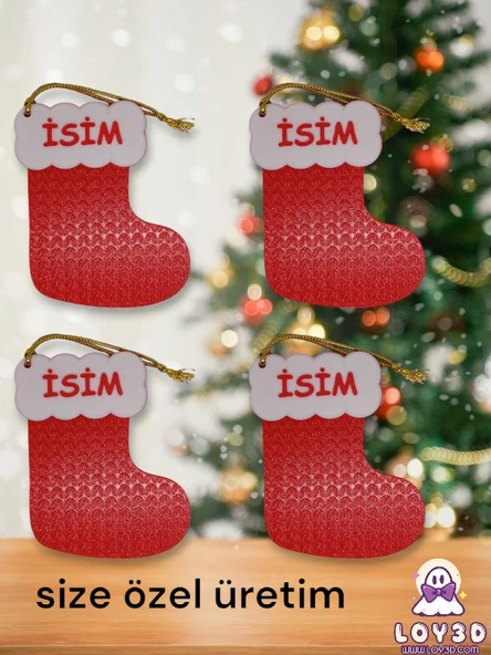 Yılbaşı Çam Ağacı Süsleri Yeni Yıl Çorap 4 Adet isme size özel - 4