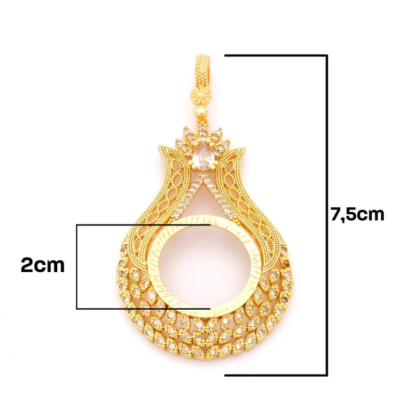 Yarım Altın Çerçeveli Kolye Ucu Altın Kaplama İşlemeli TGR-629 - Resim 2