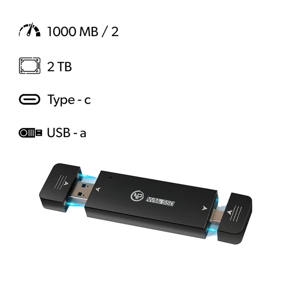 NPO DK01 USB-A/Type-C 1000/900Mb/s 2TB 22x42 M.2 NVMe Taşınabilir Harici SSD - 2