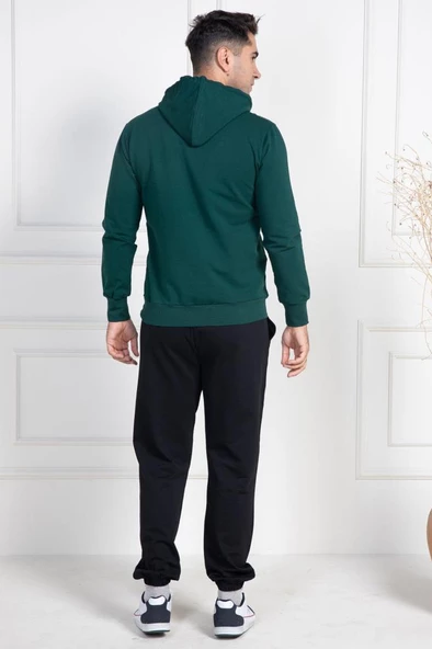 Mecit 2975 Erkek Yeşil Kapüşonlu Spor Büyük Beden Pijama Takımı - 3