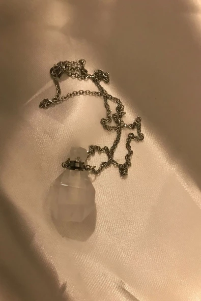 Kristal Kuvars Kolye Doğal Taş İksir Parfüm Şişe Kolye Kuvars Şans Taşı - 3