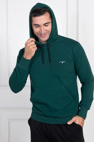 Mecit 2975 Erkek Yeşil Kapüşonlu Spor Büyük Beden Pijama Takımı - 4