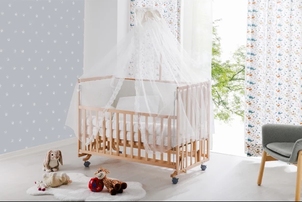 Babywho Bw6040 Fıore Doğal Ahşap Bebek Beşiği - Tekerlekli, Sallanır, Kademeli, Anne Yanı Beşik - 60x120cm - 3