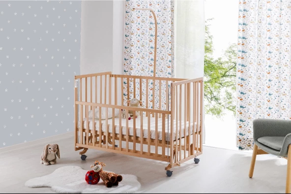 Babywho Bw6040 Fıore Doğal Ahşap Bebek Beşiği - Tekerlekli, Sallanır, Kademeli, Anne Yanı Beşik - 60x120cm - 2