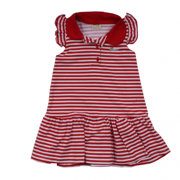 Çizgili - Yakalı Kız Çocuk Elbise / Kırmızı Renk / 21442
