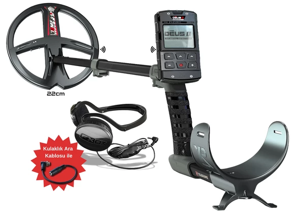 XP DEUS 2 Metal Dedektör - Ana Kontrol Ünitesi FX03 Kablolu Kulaklık ve Ses Ara Kablosu 22cm FMF Başlık ile