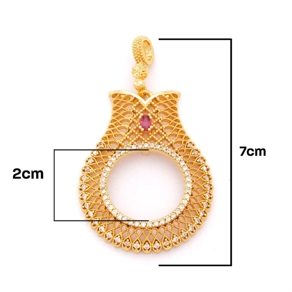 Yarım Altın Çerçeveli Kolye Ucu Altın Kaplama İşlemeli TGR-634 - Resim 2