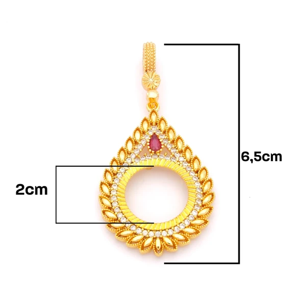 Yarım Altın Çerçeveli Kolye Ucu Altın Kaplama İşlemeli TGR-646 - Resim 2