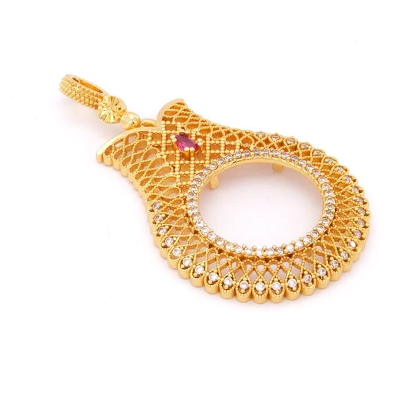 Yarım Altın Çerçeveli Kolye Ucu Altın Kaplama İşlemeli TGR-634 - Resim 3