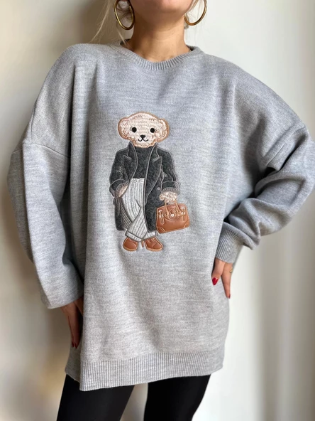 Kadın Teddy Kazak Gri - 3