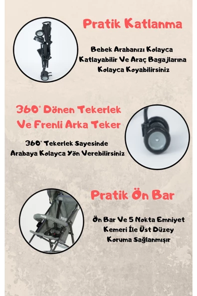 TOİS Oslo Ön Barlı Pratik Baston Bebek Arabası - 4
