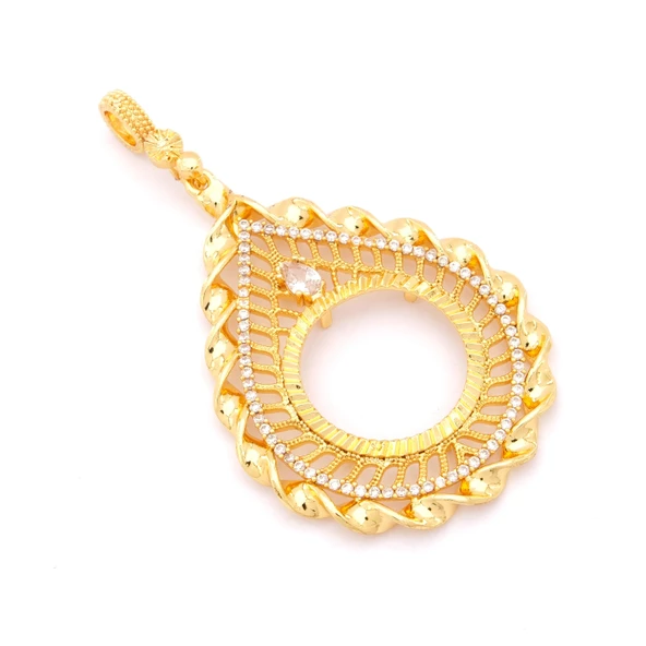 Yarım Altın Çerçeveli Kolye Ucu Altın Kaplama İşlemeli TGR-644 - Resim 3