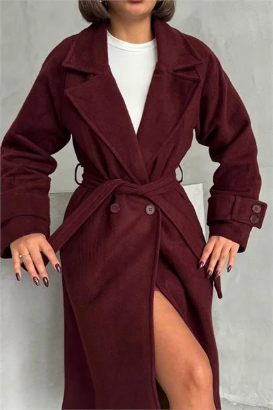 kadın astarlı bordo ithal kaşe kaban DPNBG048 - 4