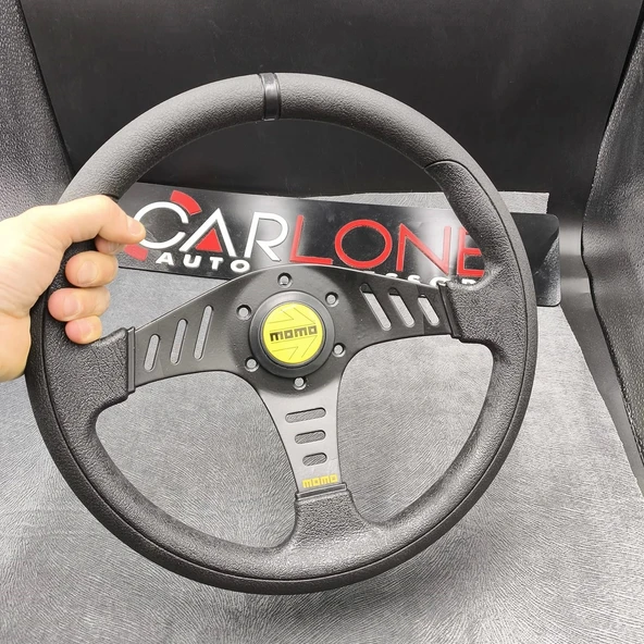 Momo Spor Direksiyon 32cm Siyah Yüzük ve Detaylı-Yarıklı Model-Yarış Spor Direksiyonu - 2