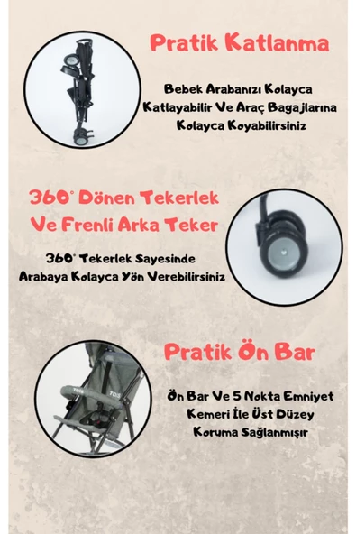 TOİS Oslo Ön Barlı Pratik Baston Bebek Arabası - 4
