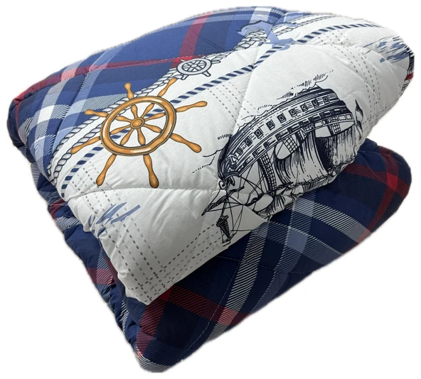 Clasy %100 Pamuk Ranforce Tek kişilik Yorgan Maritime Denizci Gemi Desenli Çocuk Yorgan Mavi - 4