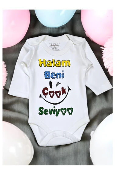 Baskılı Bebek Zıbın Body (Halam Beni Çok Seviyor)