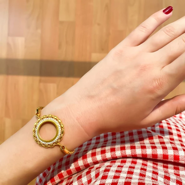 BZ Altın Kaplama Çeyrek Çerçeve Burgu Bileklik BLK-684 - 2