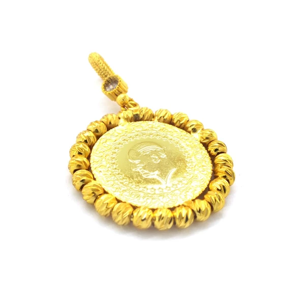 BZ Altın Kaplama Dorikalı Yarım Altınlı Kadın Kolye Ucu TGR-581 - 4