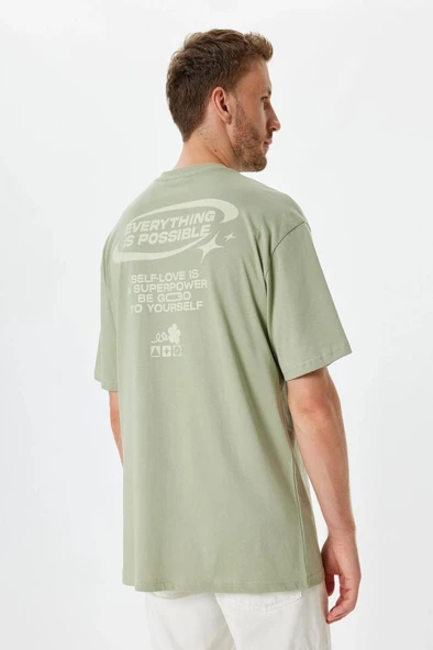 Koton Oversize Tişört Slogan Baskılı Bisiklet Yaka Kısa Kollu Pamuklu - 4
