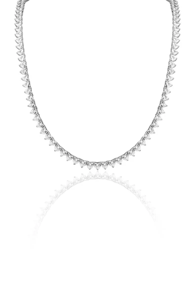 Gümüş rodyumlu pırlanta montürlü kalp kesim zirkon taşlı su yolu kolye SGTL12374RODAJ ürün görseli