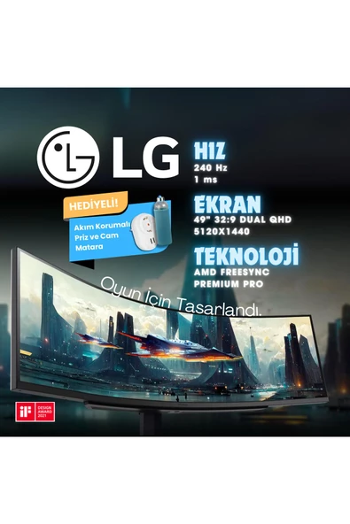 LG Ultra Premium LG UltraGear 49" 240Hz VA 1Ms 32:9 Dual QHD Kavisli Gaming Monitör Siyah