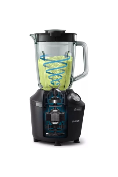 Philips PHİLİPS HR2291 Cam Sürahili Blender, ProBlend Sistemi,2 L Kapasite, 2 Hız ve Darbe Ayarı,600W, Siyah