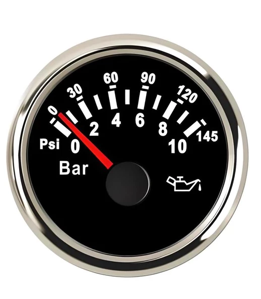 YAĞ BASINÇ GÖSTERGESİ 10 BAR SİYAH ÇAP 52mm 12/24v TEKNE YAT ürün görseli 1