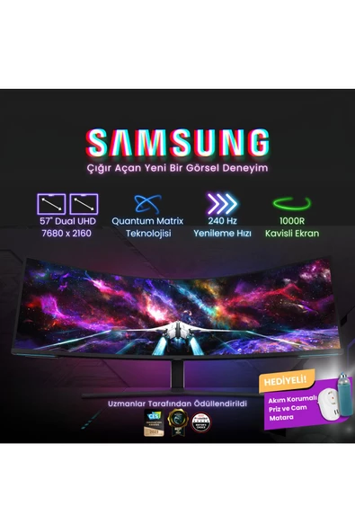 Samsung 57 4K UHD 1000R Curved Ultra Lüks Oyuncu Monitör 240Hz 1ms Quantum Mini-LED DisplayHDR 1000