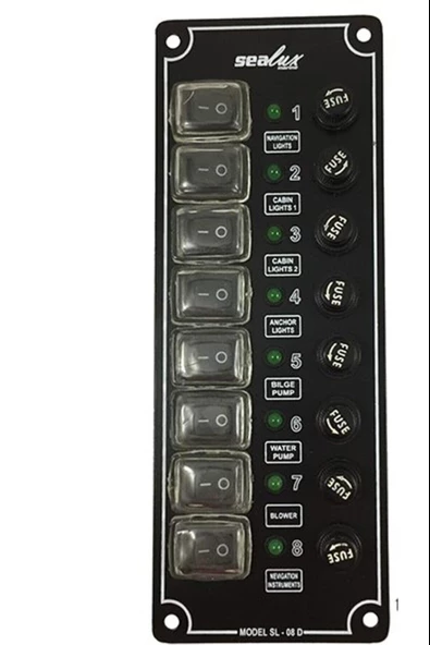 8 ANAHTARLI İZOLELİ DİKEY SWITCH PANEL / TEKNE ve KARAVAN SİGORTA PANELİ / ELEKTRİK KUMANDA PANELİ ürün görseli 1