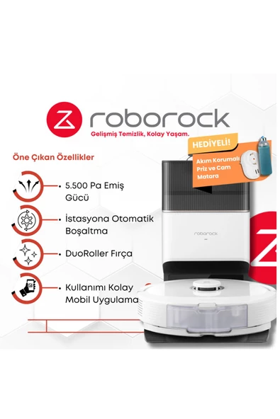 Roborock Ultra Akıllı Haritalama, Dönerek Temizleme LiDAR Navigasyon Düşük Gürültü Islak/Kuru 5500Pa