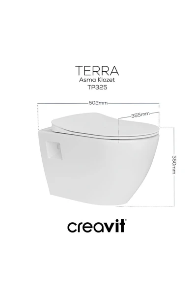 Creavit Terra Beyaz Kanalsız Asma Klozet TP329, Creavit Terra Duck Yavaş Kapak - 6