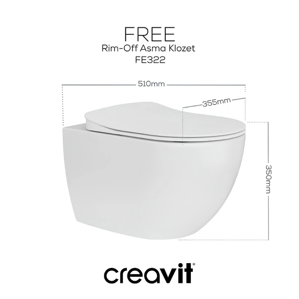 Creavit Free Beyaz Kanallı Asma Klozet FE320, Creavit Free Duck Yavaş Kapak - 3