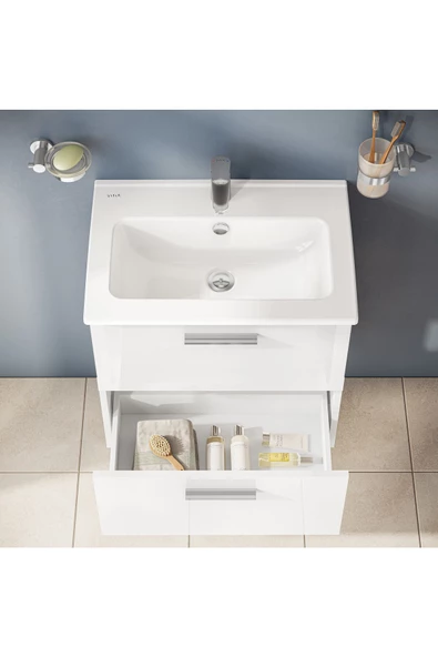 Mia 75021 Banyo Dolabı Seti, Çekmeceli, 60 Cm, Parlak Beyaz - 5