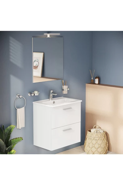 Mia 75021 Banyo Dolabı Seti, Çekmeceli, 60 Cm, Parlak Beyaz - 2