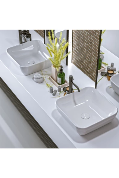 Turavit Porto Çanak Beyaz Kare Deliksiz Lavabo 40 cm PRT0708